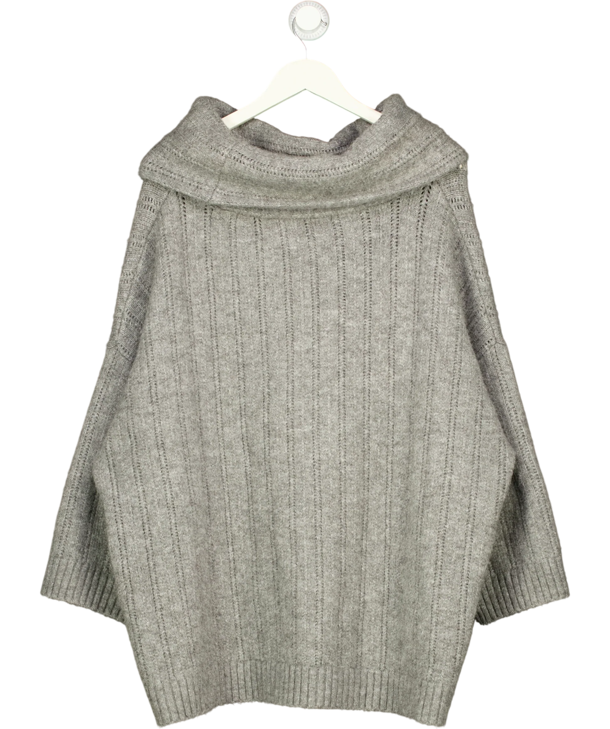Next Grey Grey Ribbed Wide Collar WOOL BLEND Knit Jumper, size UK XL — back