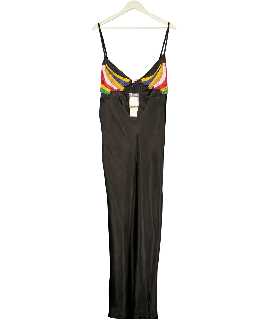 Never Fully Dressed Black BLACK SATIN Banana Slip Dress, size UK 22 — front
