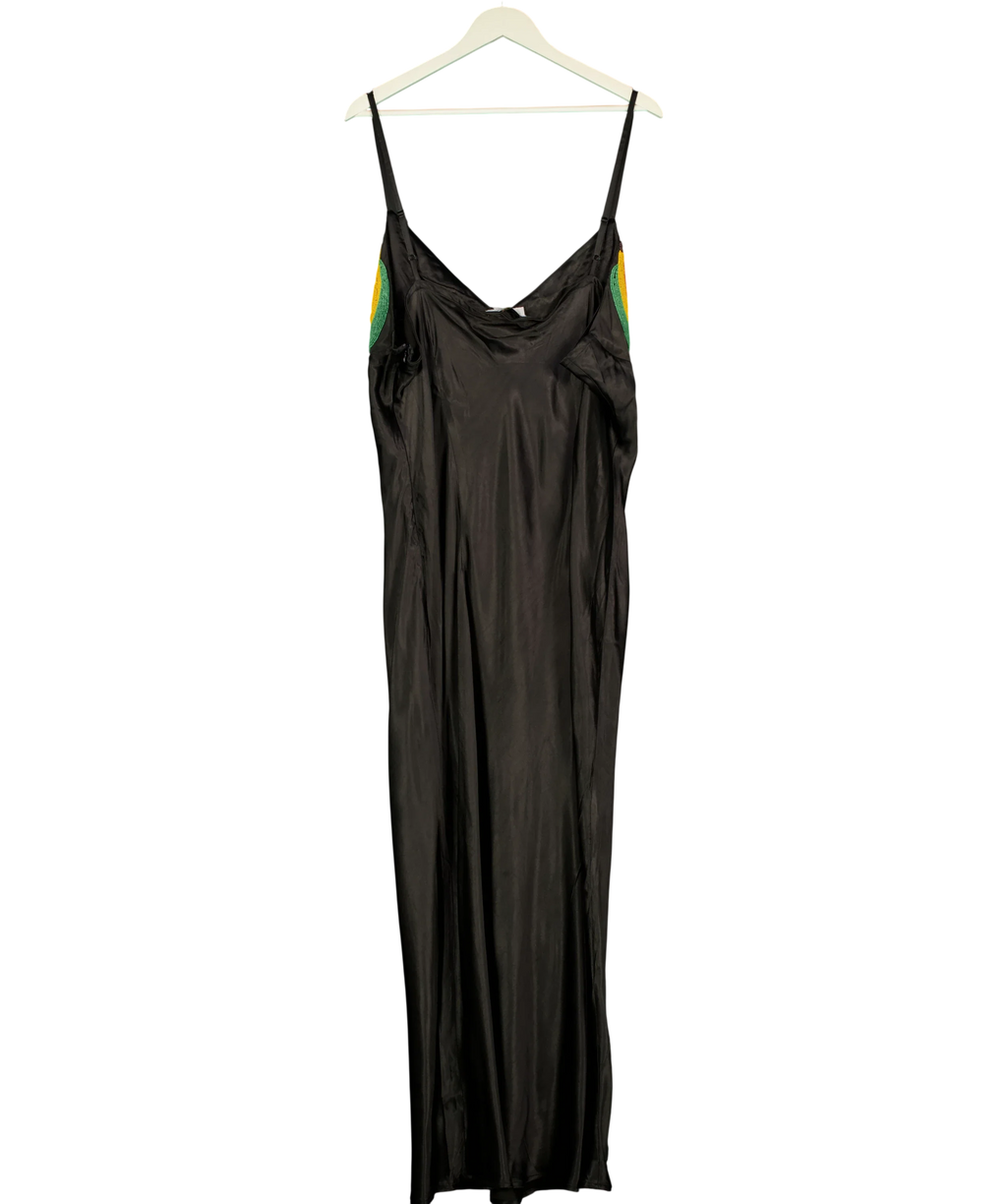 Never Fully Dressed Black BLACK SATIN Banana Slip Dress, size UK 22 — back