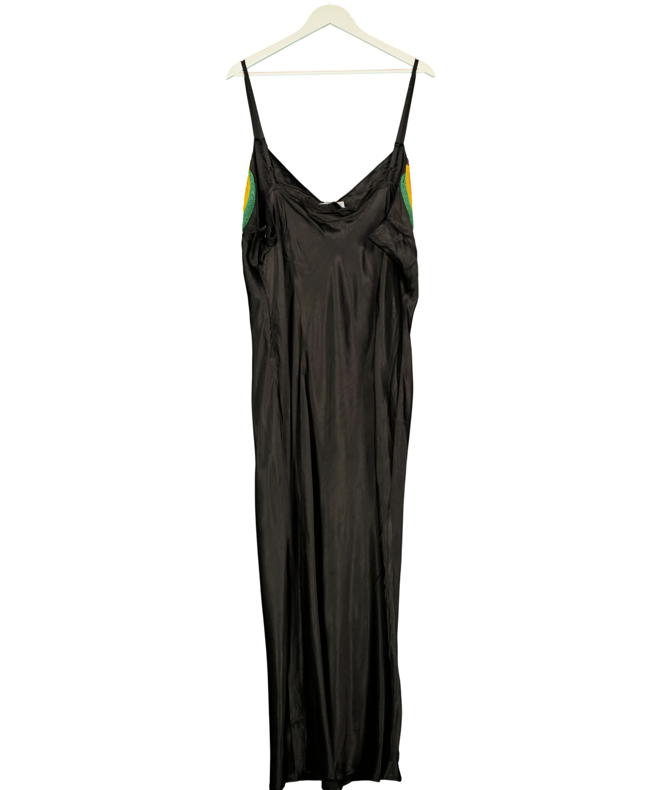 Never Fully Dressed Black BLACK SATIN Banana Slip Dress, size UK 22 — back