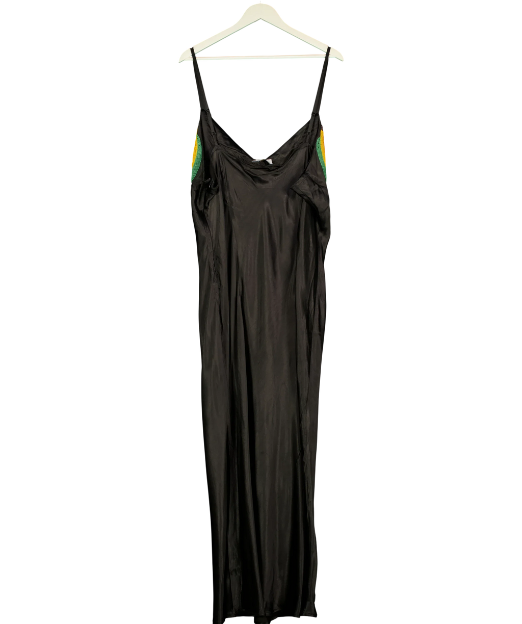 Never Fully Dressed Black BLACK SATIN Banana Slip Dress, size UK 22 — back