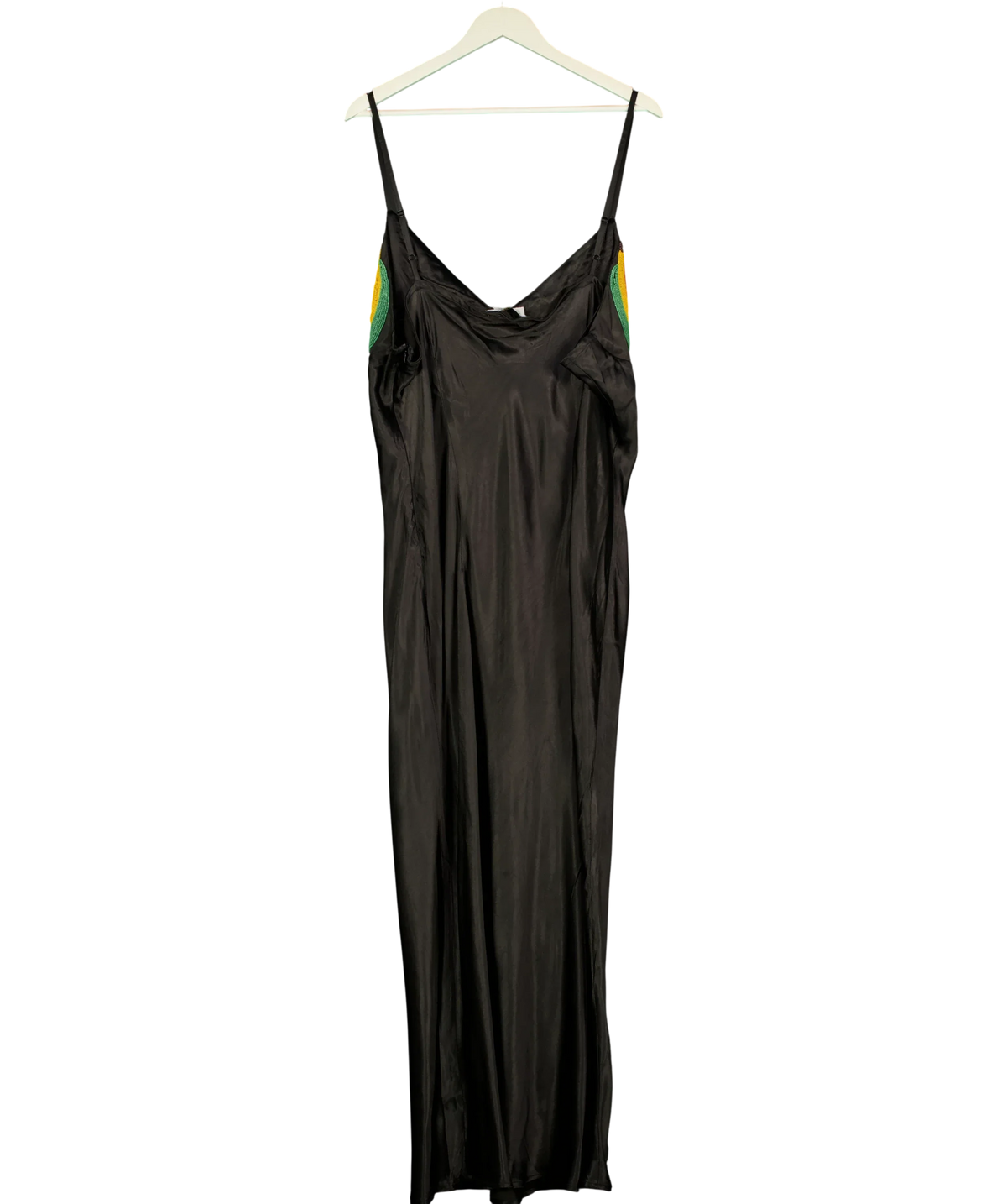 Never Fully Dressed Black BLACK SATIN Banana Slip Dress, size UK 22 — back