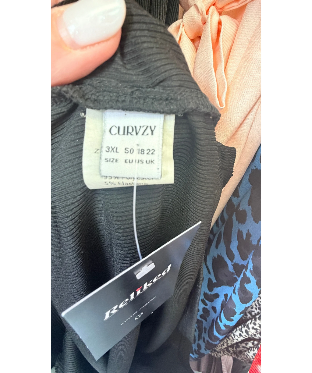 CURVSY Black Contrast Stripe Ribbed Midi Dress, size UK 22 — detail