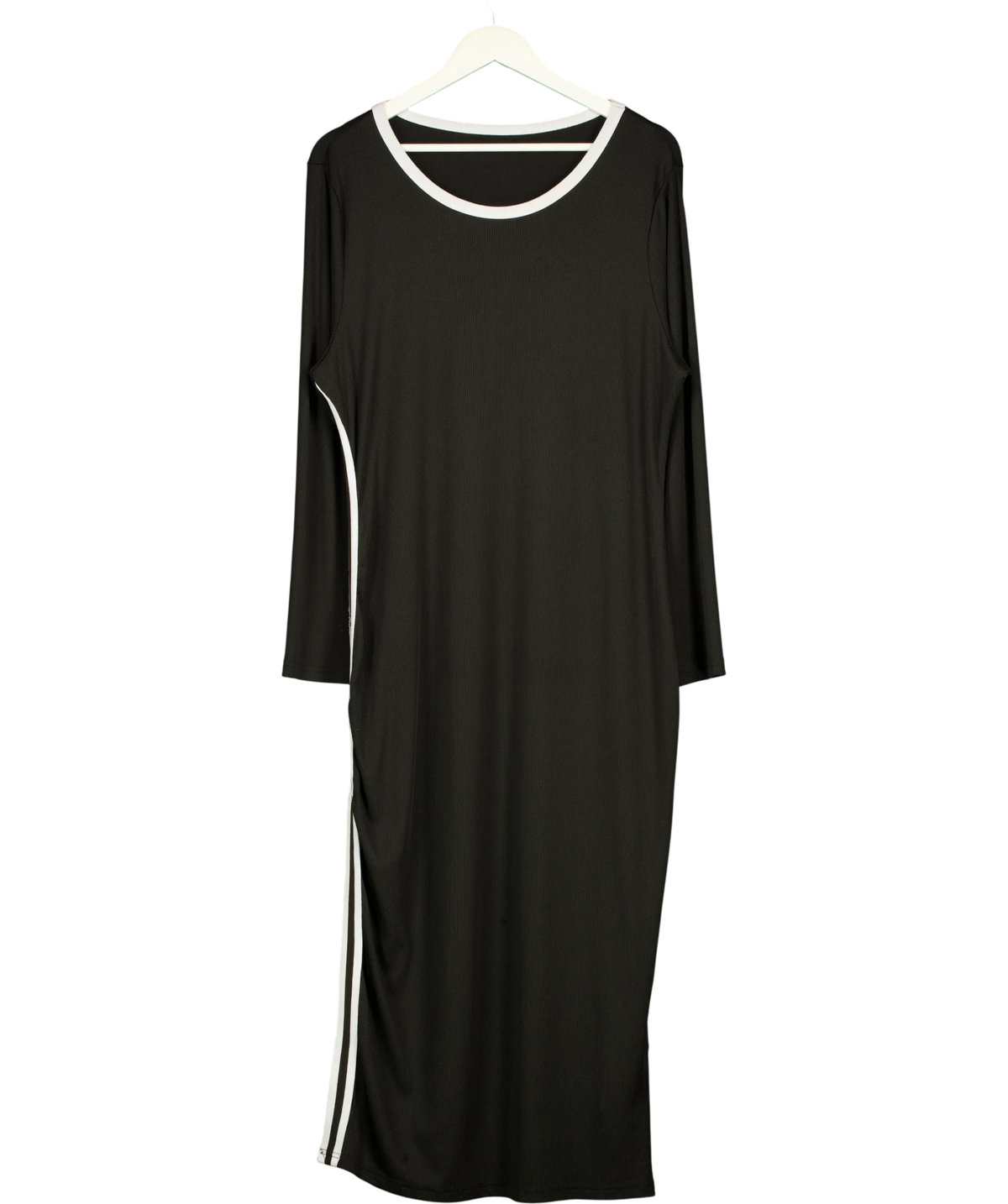 CURVSY Black Contrast Stripe Ribbed Midi Dress, size UK 22 — front