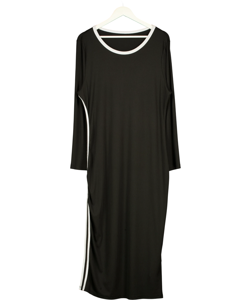 CURVSY Black Contrast Stripe Ribbed Midi Dress, size UK 22 — front