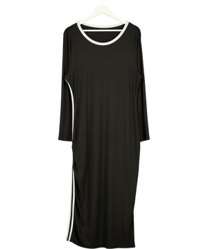 CURVSY Black Contrast Stripe Ribbed Midi Dress UK 22