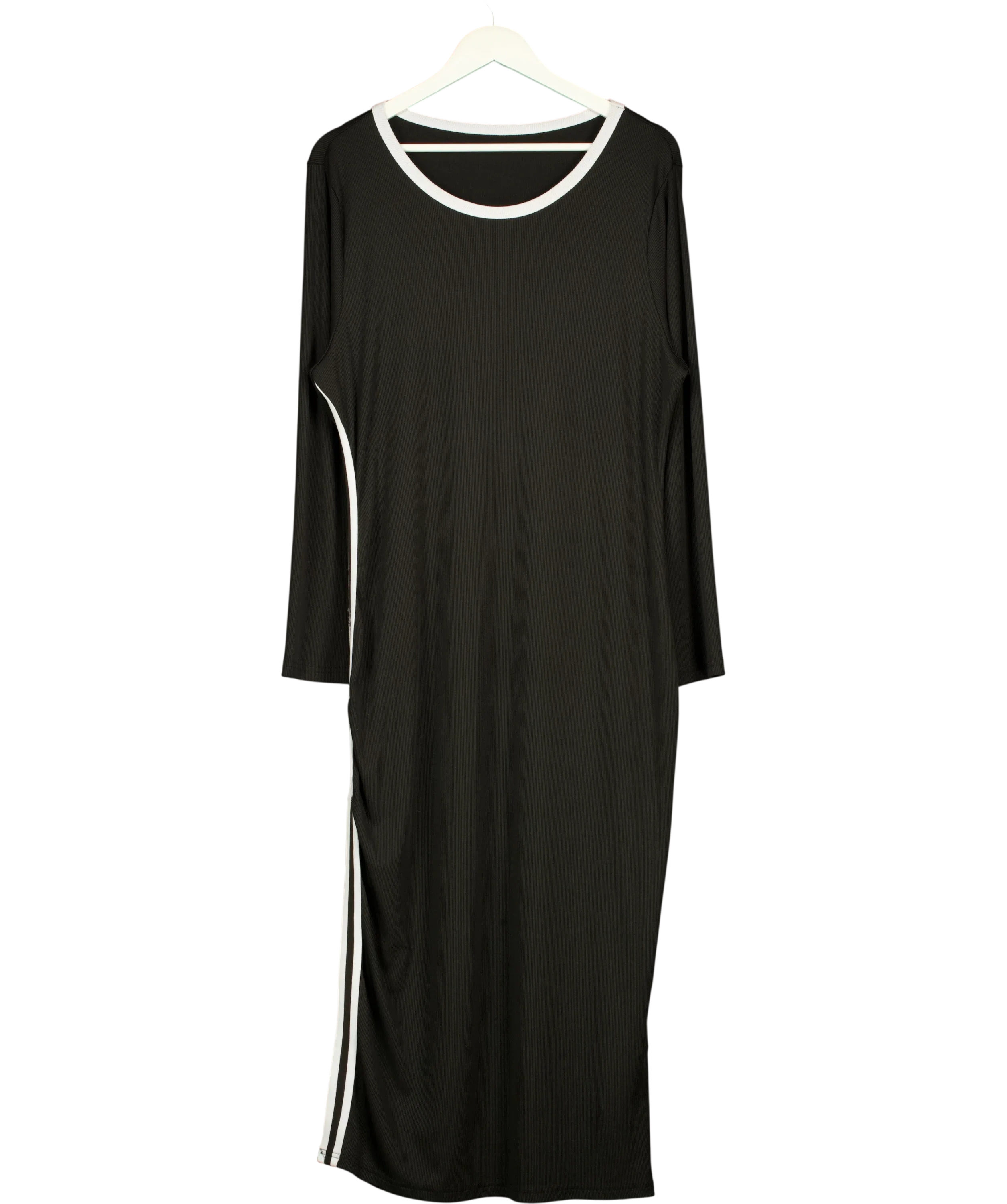 CURVSY Black Contrast Stripe Ribbed Midi Dress, size UK 22 — front