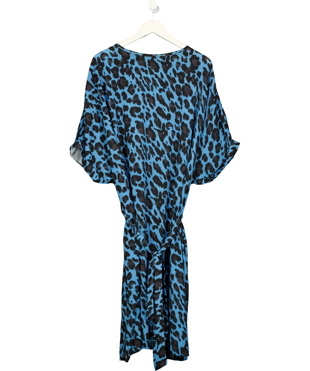capsule Blue Blue Leopard Print Belted Shift Dress, size UK 32 — front