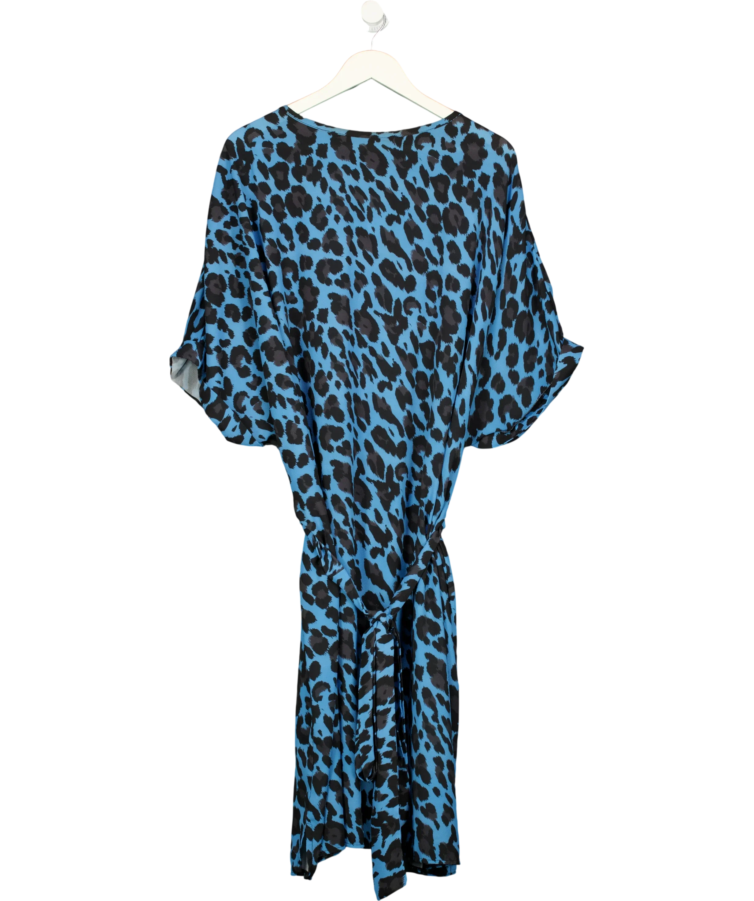 capsule Blue Blue Leopard Print Belted Shift Dress, size UK 32 — front