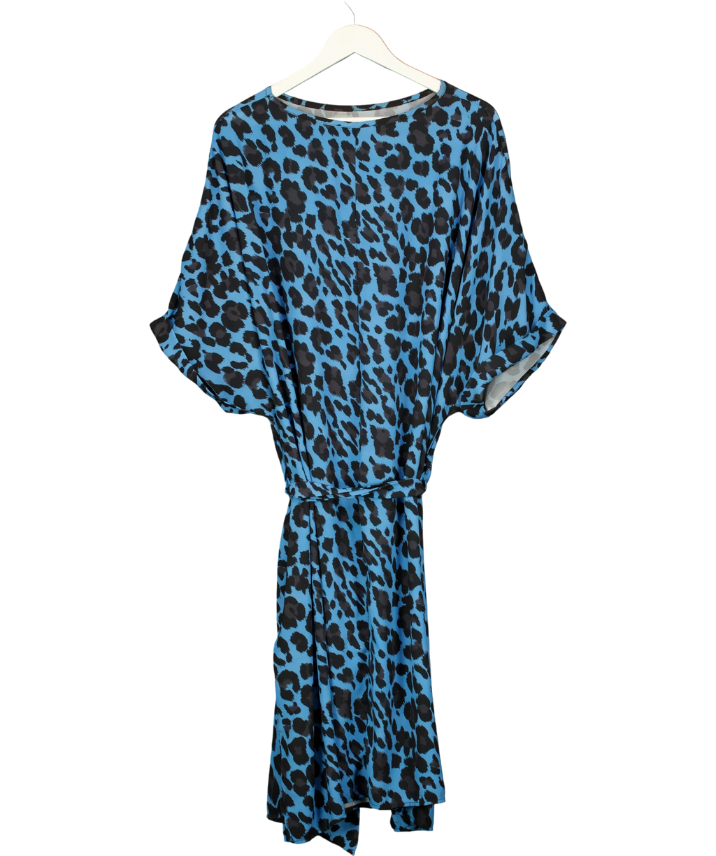 capsule Blue Blue Leopard Print Belted Shift Dress, size UK 32 — back