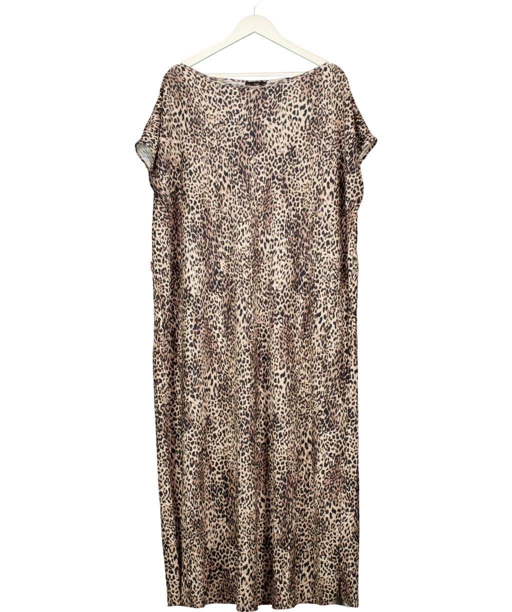 F&F Brown Leopard Print Plisse Midi Dress, size UK 22 — front