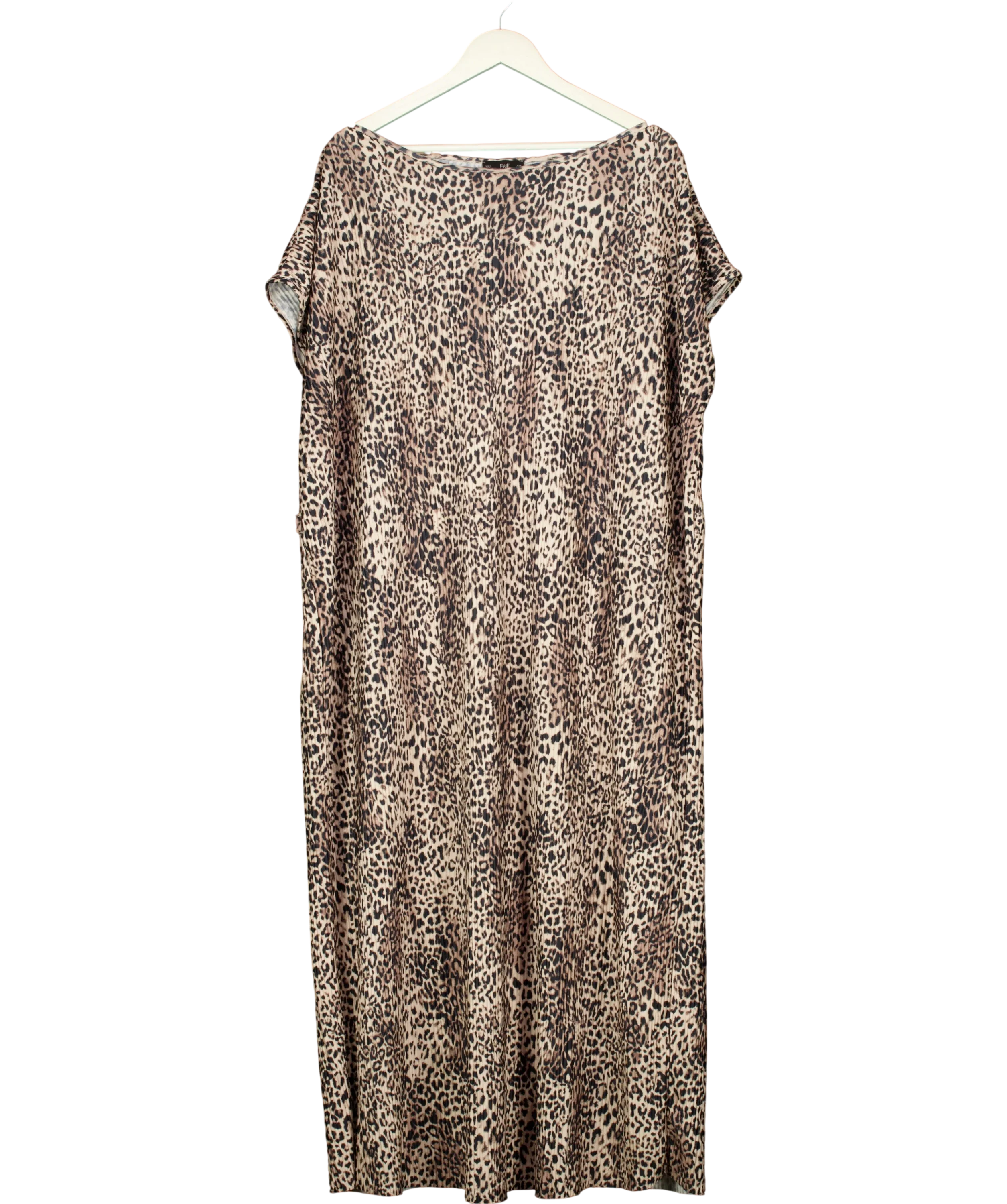 F&F Brown Leopard Print Plisse Midi Dress, size UK 22 — front
