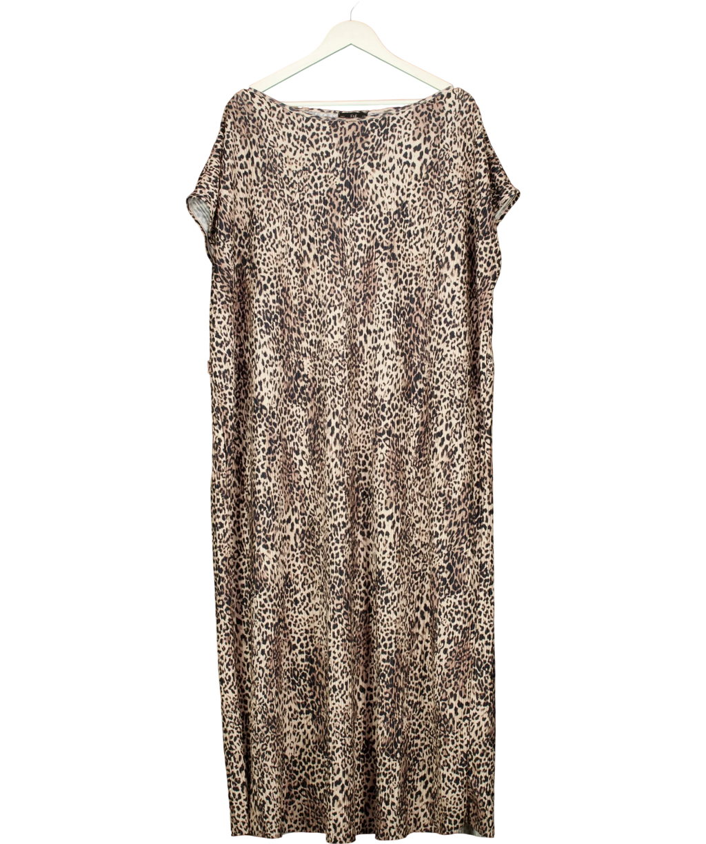 F&F Brown Leopard Print Plisse Midi Dress, size UK 22 — front