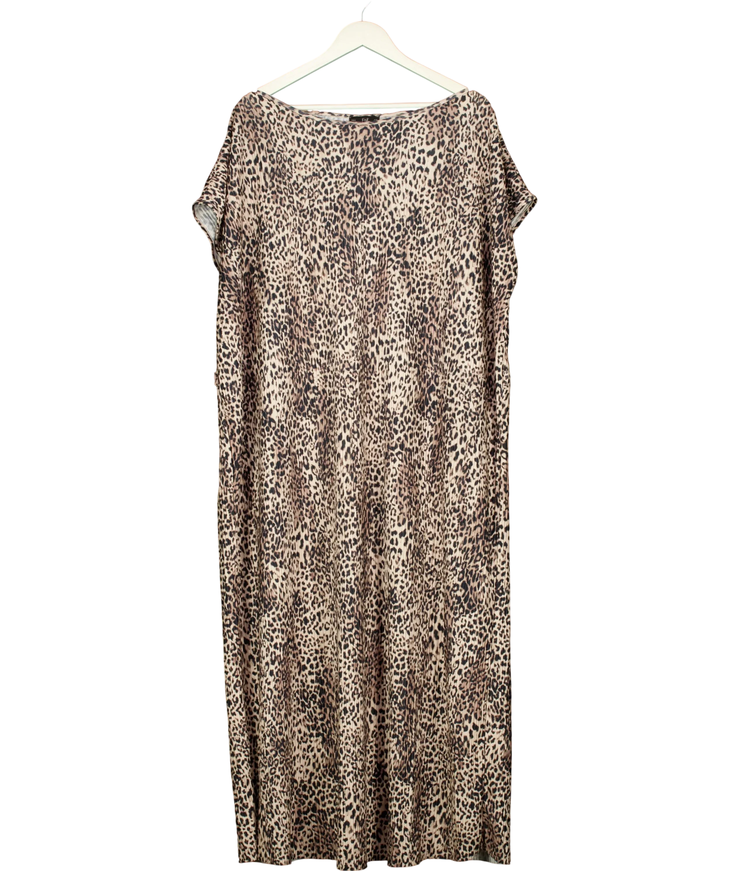 F&F Brown Leopard Print Plisse Midi Dress, size UK 22 — front