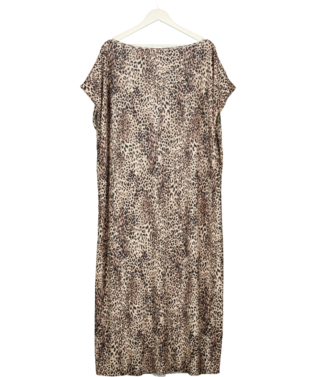 F&F Brown Leopard Print Plisse Midi Dress, size UK 22 — back