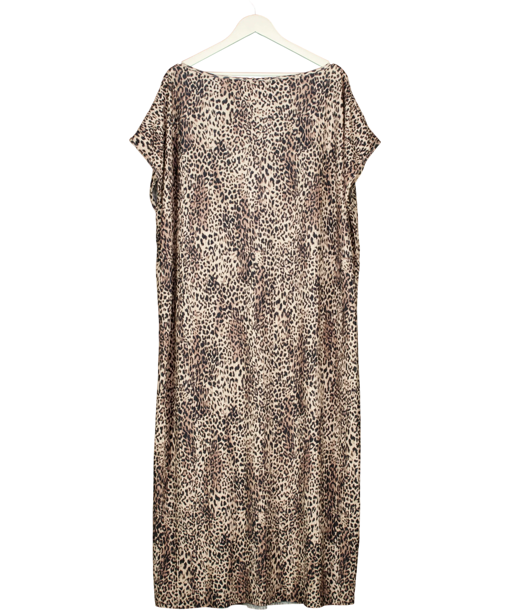 F&F Brown Leopard Print Plisse Midi Dress, size UK 22 — back