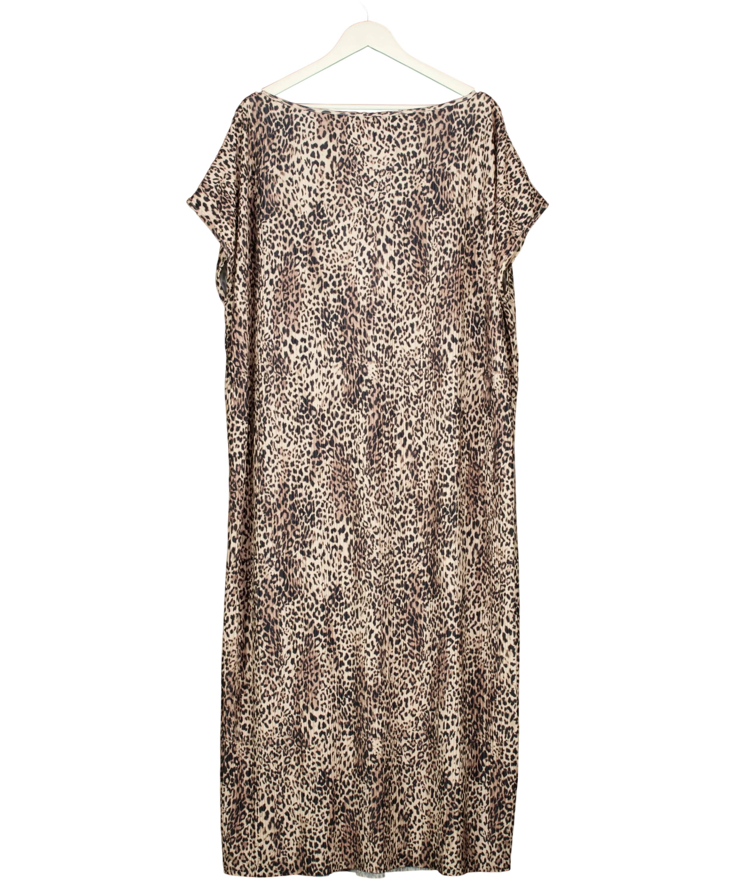 F&F Brown Leopard Print Plisse Midi Dress, size UK 22 — back