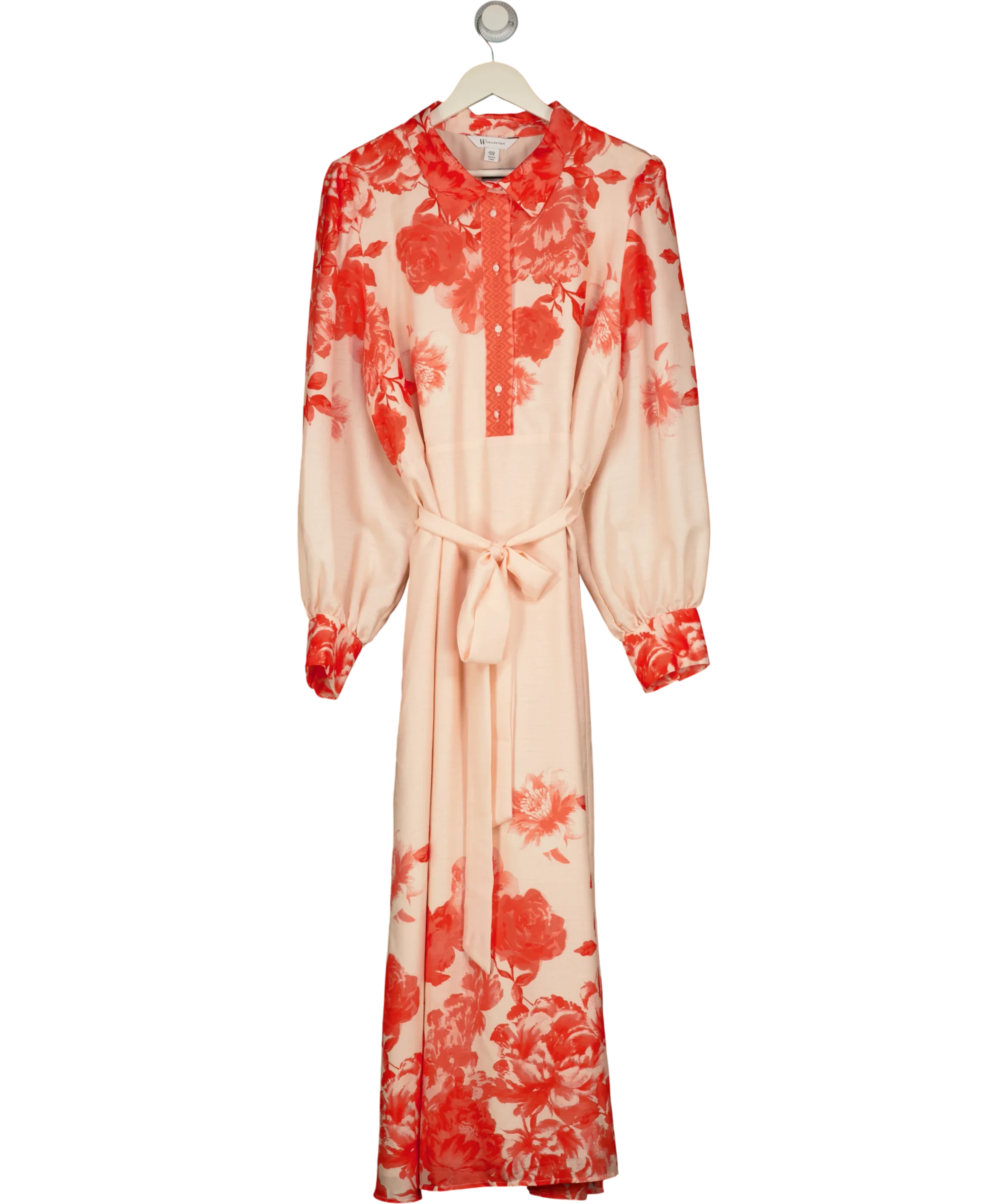 Wallis Pink CORAL PINK  Floral Western Shirt Dress, size UK 22 — front