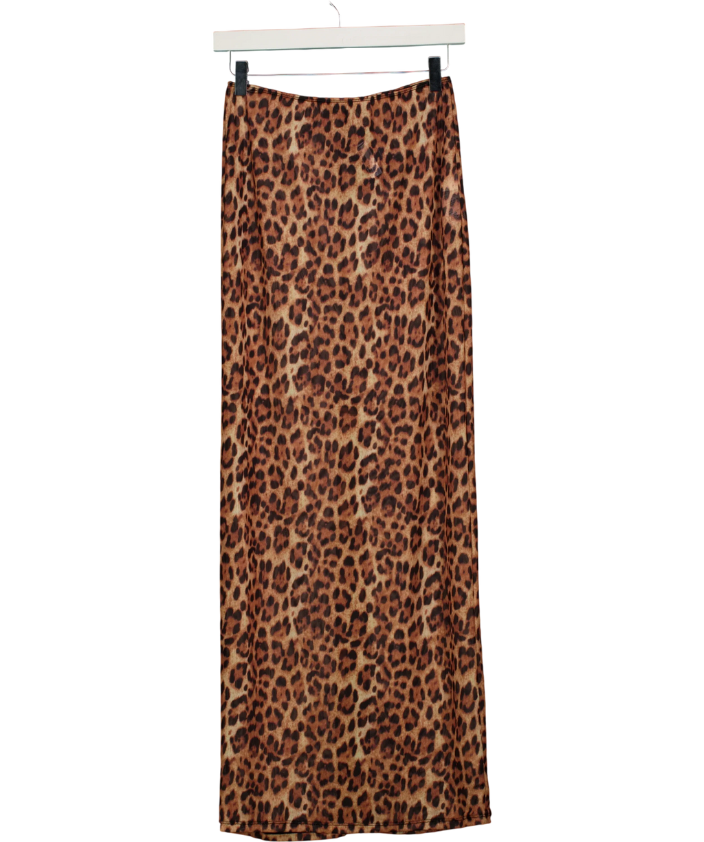South Beach Orange Leopard Print Mesh Maxi Skirt, size UK 10 — front