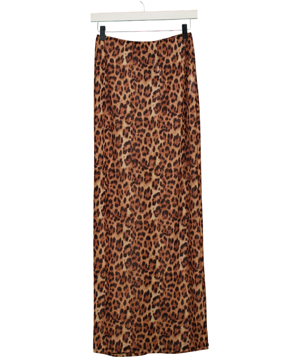 South Beach Orange Leopard Print Mesh Maxi Skirt, size UK 10 — front