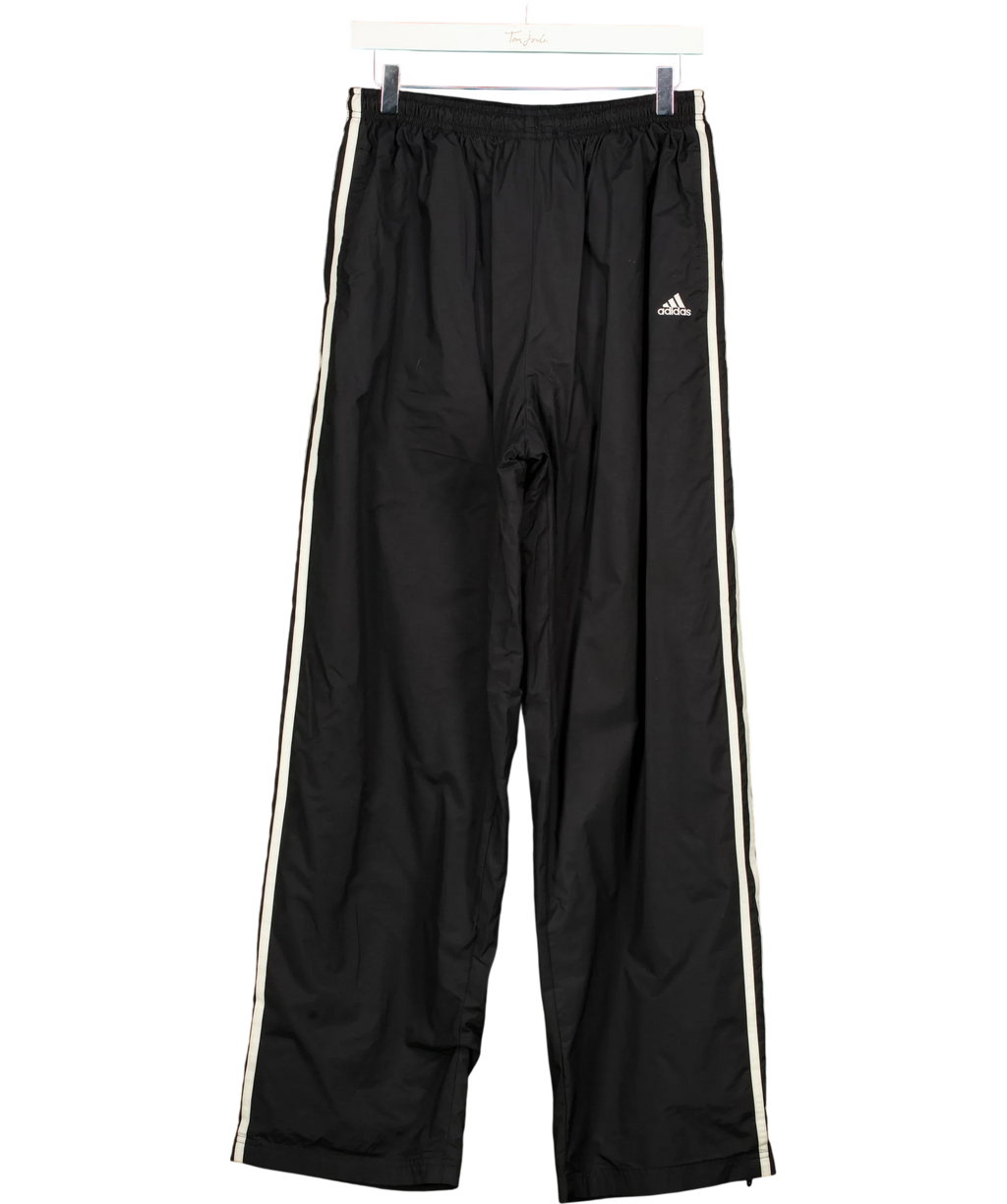 addidas Black 3-Stripes Loose Fit Windbreaker Track Bottoms, size UK XL — front