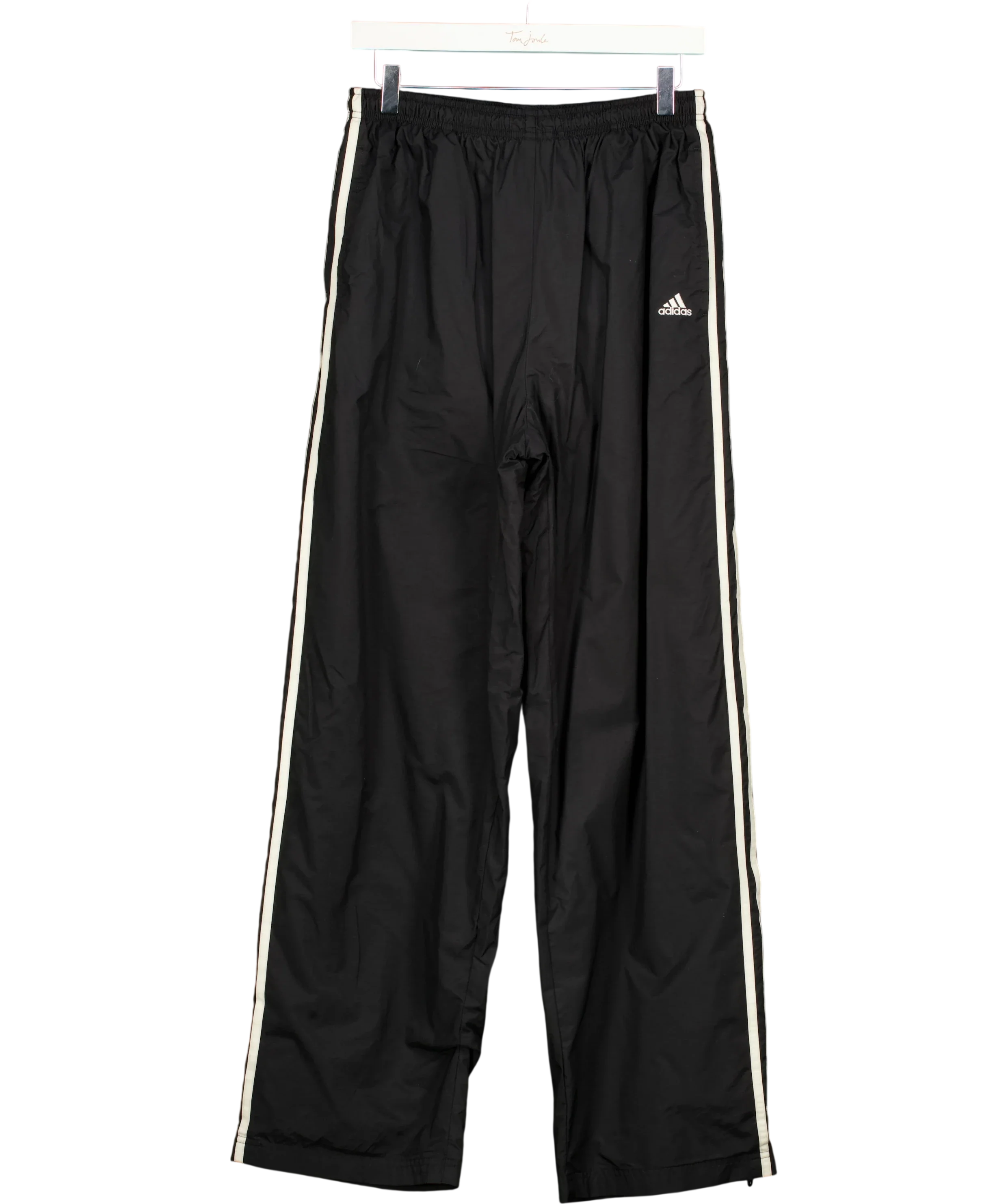 addidas Black 3-Stripes Loose Fit Windbreaker Track Bottoms, size UK XL — front