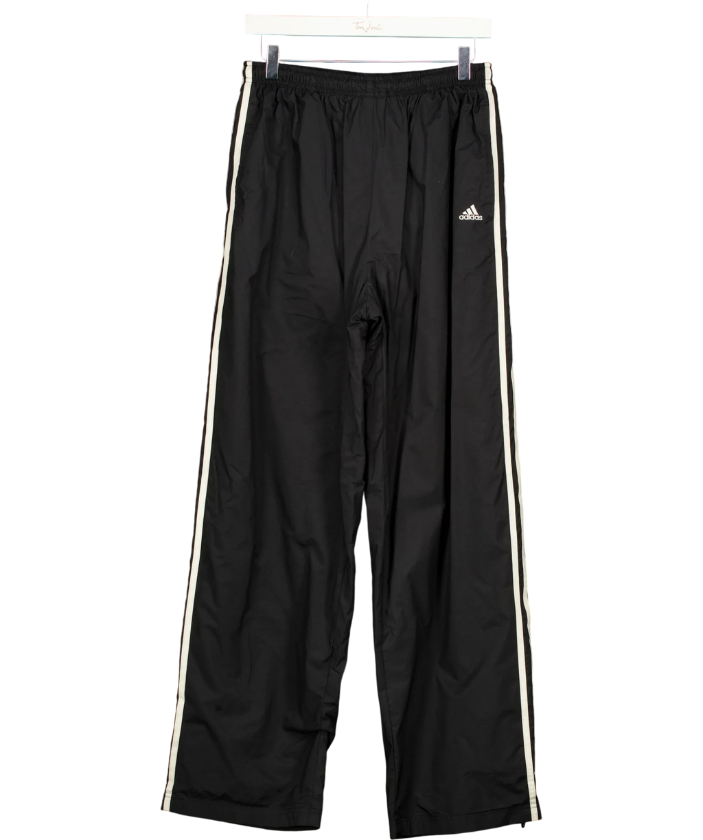 addidas Black 3-Stripes Loose Fit Windbreaker Track Bottoms, size UK XL — front