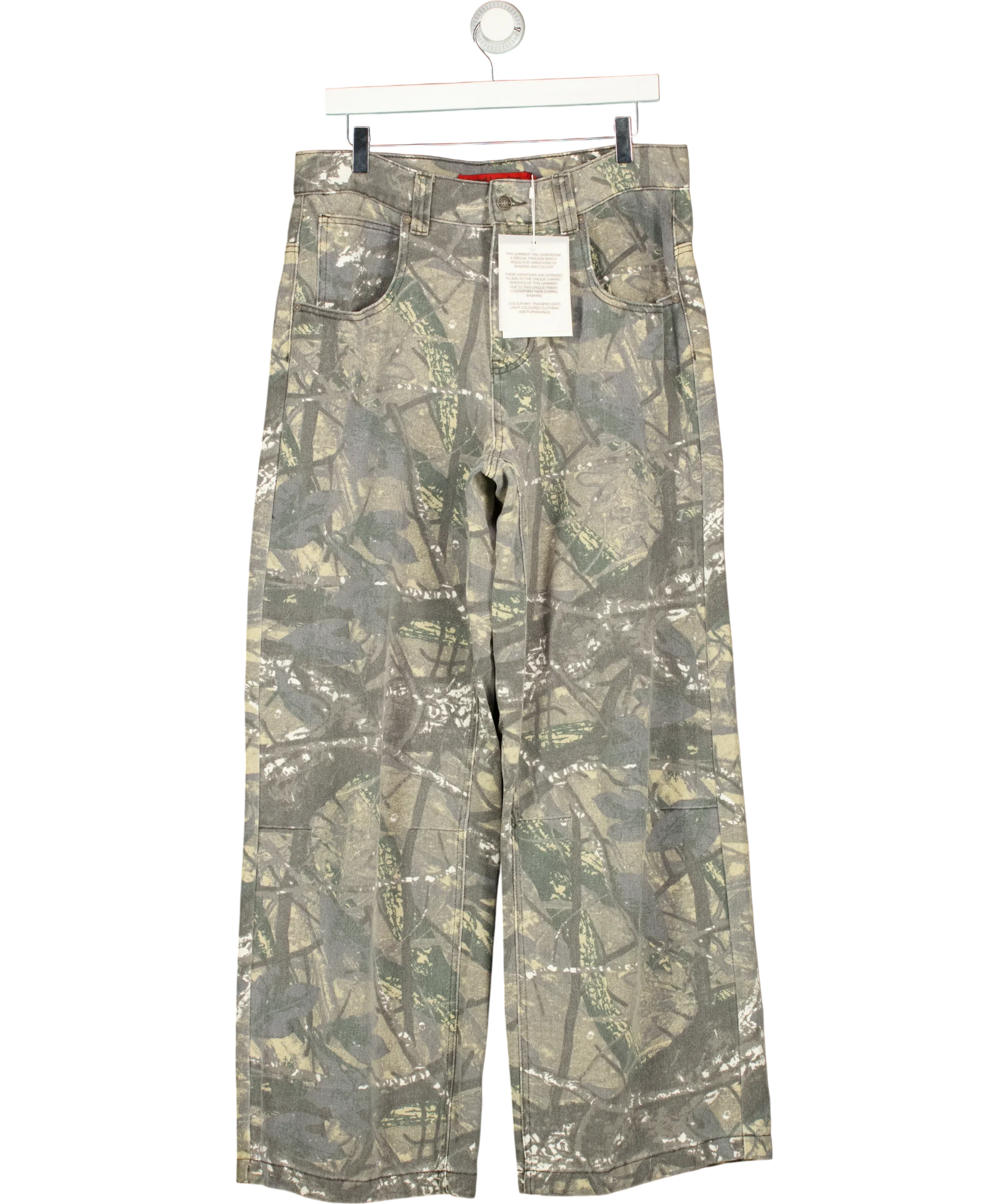 Jaded London Grey Tree Camo Colossus Jeans, size W28 — front