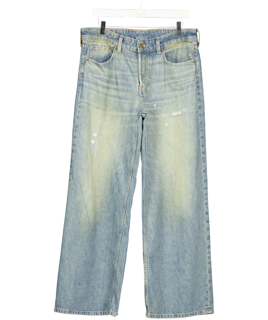 & Denim Blue Baggy Wide Low Waist Loose Fit Blue Distressed Jeans EUR 38, size UK 10 — front