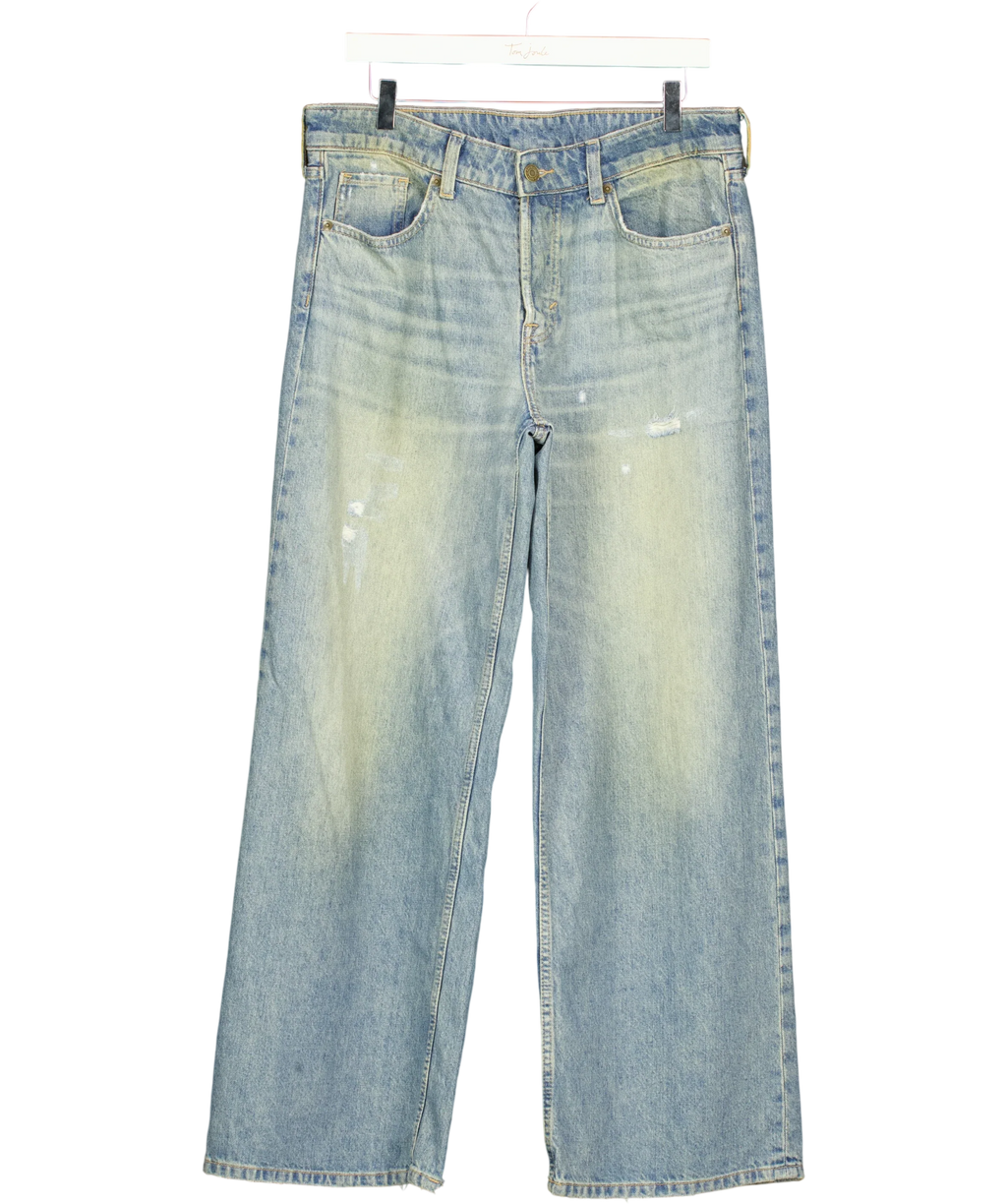 & Denim Blue Baggy Wide Low Waist Loose Fit Blue Distressed Jeans EUR 38, size UK 10 — front