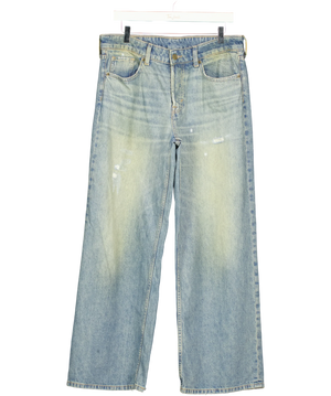 & Denim Baggy Wide Low Waist Loose Fit Blue Distressed Jeans Eur 38 UK 10