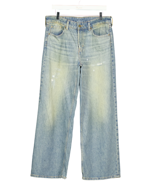 & Denim Blue Baggy Wide Low Waist Loose Fit Blue Distressed Jeans EUR 38, size UK 10 — front