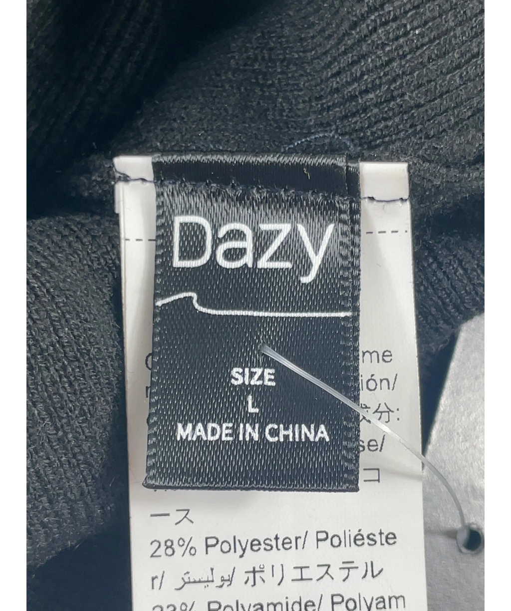 Dazy Black Black Asymmetric Ruched Long Sleeve Top (, size UK L — detail