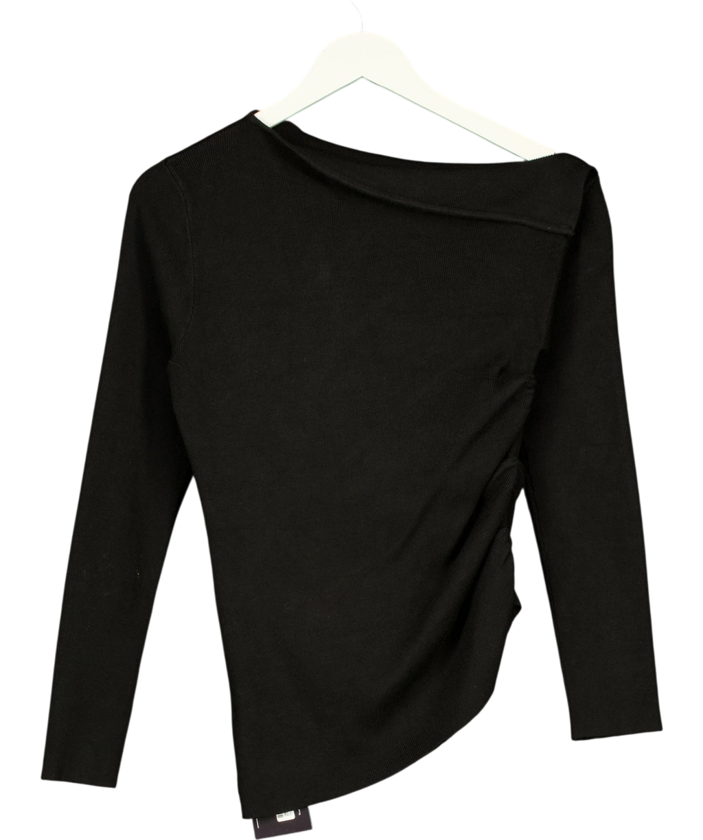 Dazy Black Black Asymmetric Ruched Long Sleeve Top (, size UK L — front