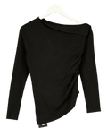 Dazy Black Black Asymmetric Ruched Long Sleeve Top (, size UK L — front