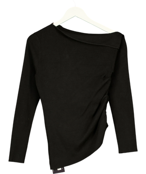 Dazy Black Asymmetric Ruched Long Sleeve Top ( UK L
