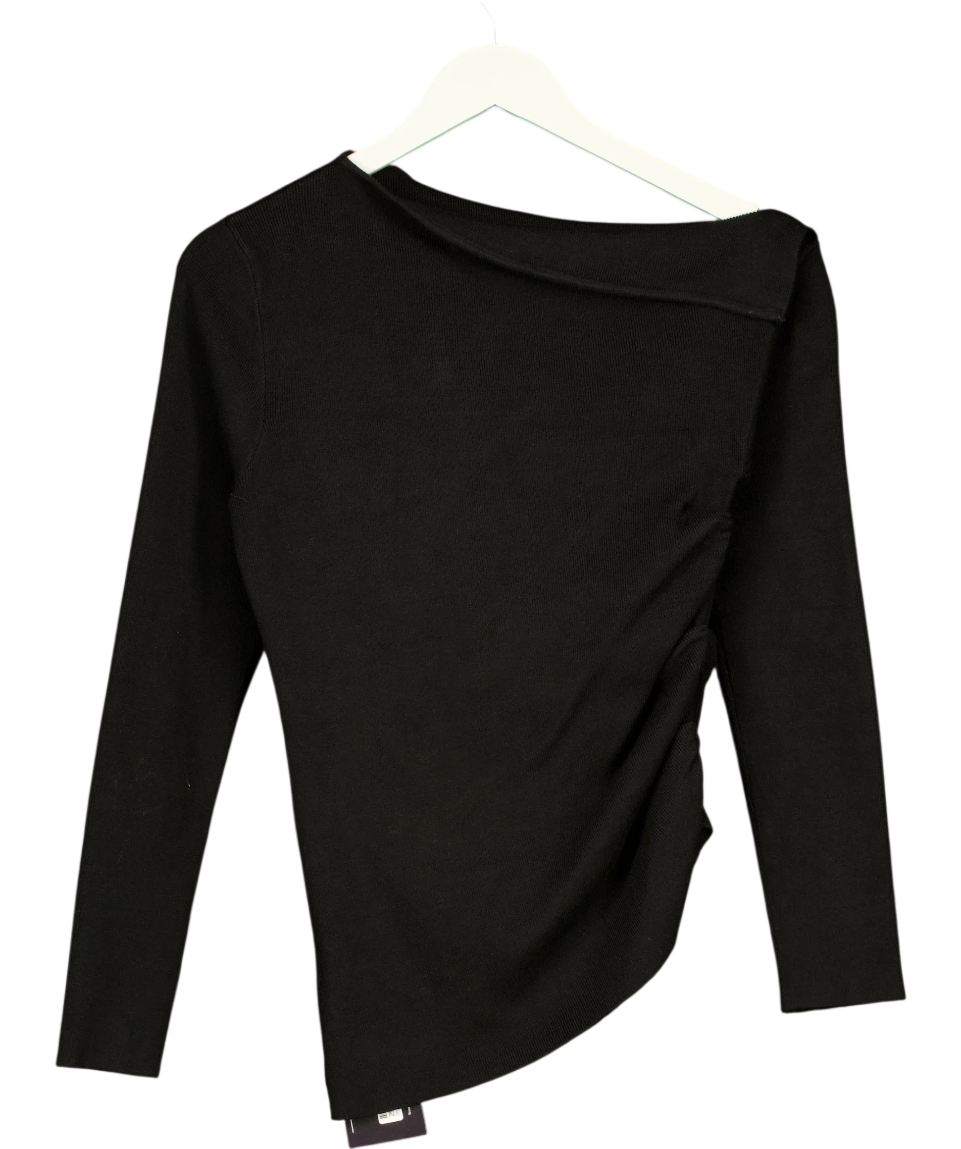 Dazy Black Black Asymmetric Ruched Long Sleeve Top (, size UK L — front