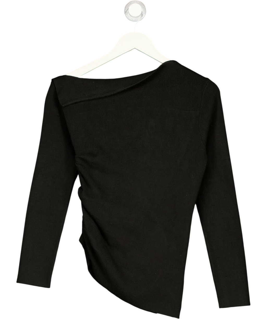 Dazy Black Black Asymmetric Ruched Long Sleeve Top (, size UK L — back