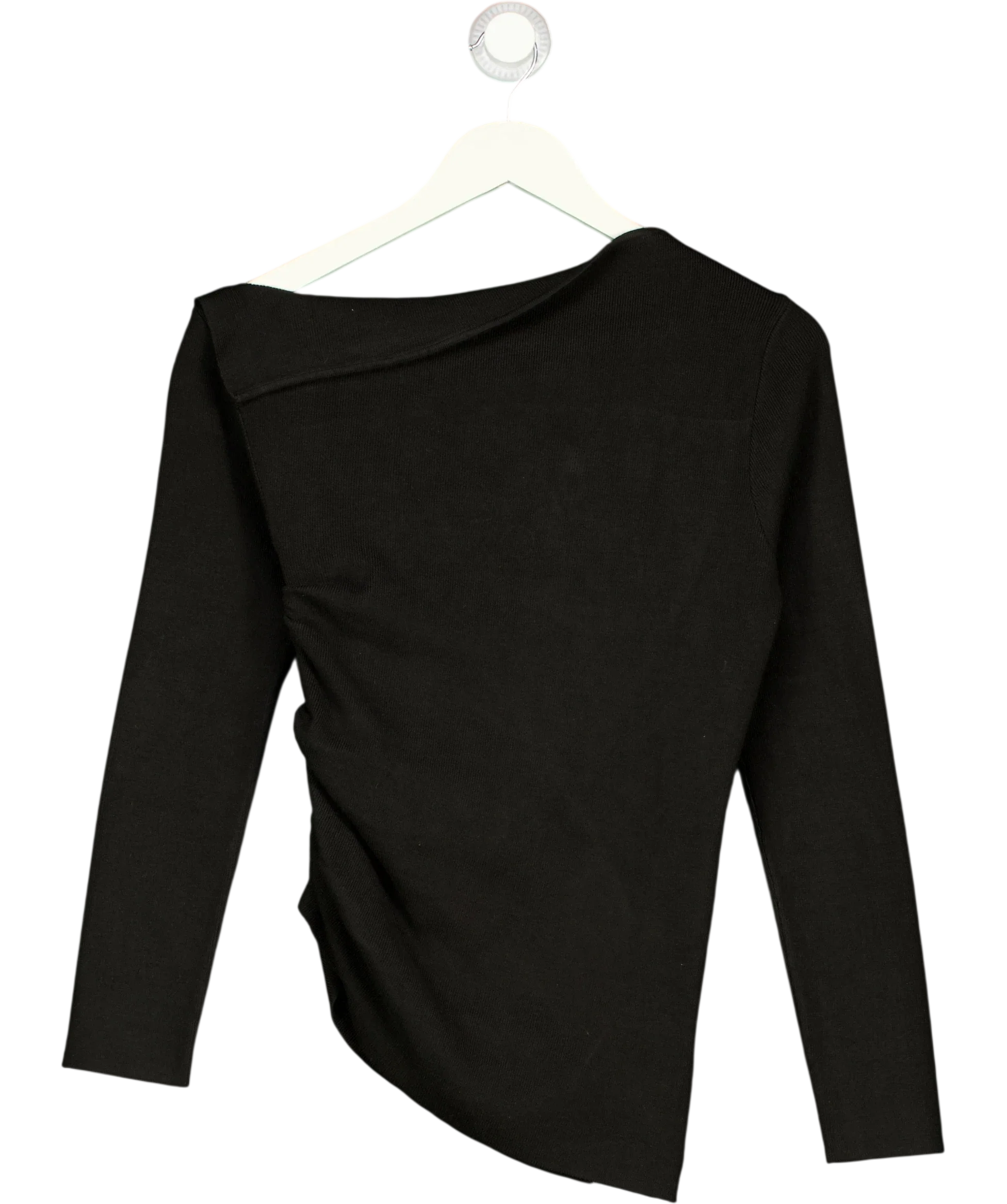 Dazy Black Black Asymmetric Ruched Long Sleeve Top (, size UK L — back