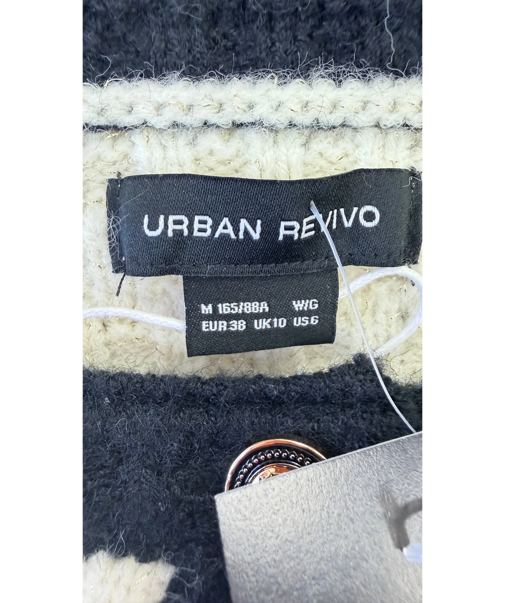 URBAN REVIVIO Cream CREAM  / Black Knit Shimmer Cardigan, size UK 10 — detail