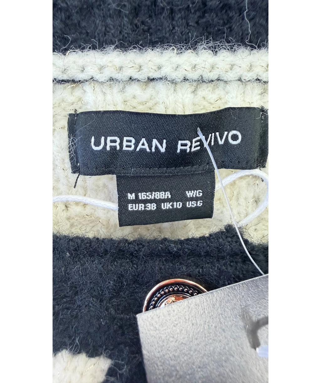 URBAN REVIVIO Cream CREAM  / Black Knit Shimmer Cardigan, size UK 10 — detail