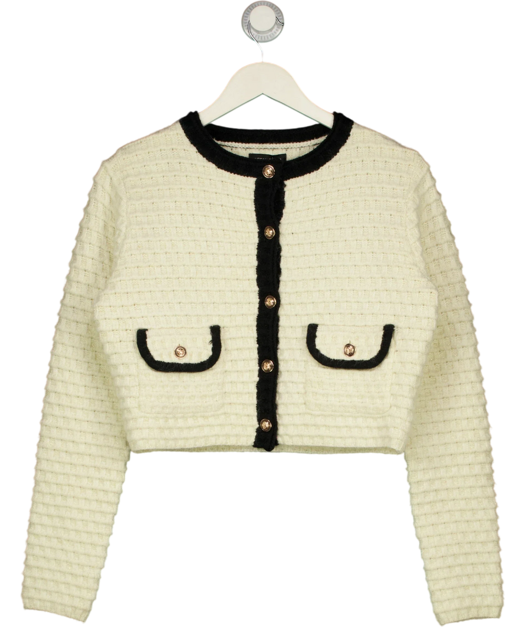 URBAN REVIVIO Cream CREAM  / Black Knit Shimmer Cardigan, size UK 10 — front