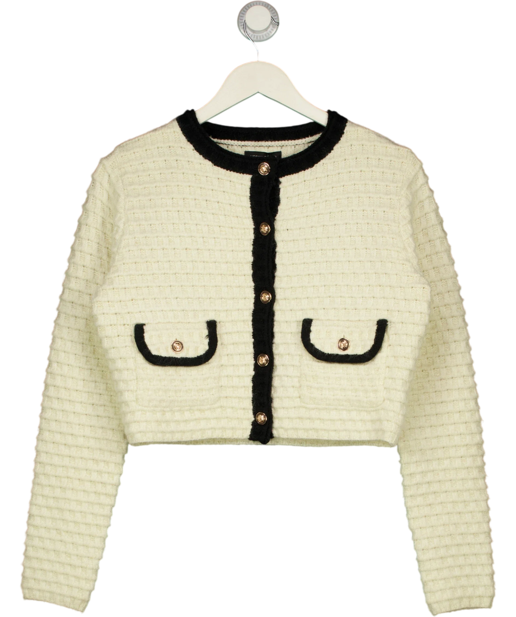 URBAN REVIVIO Cream CREAM  / Black Knit Shimmer Cardigan, size UK 10 — front
