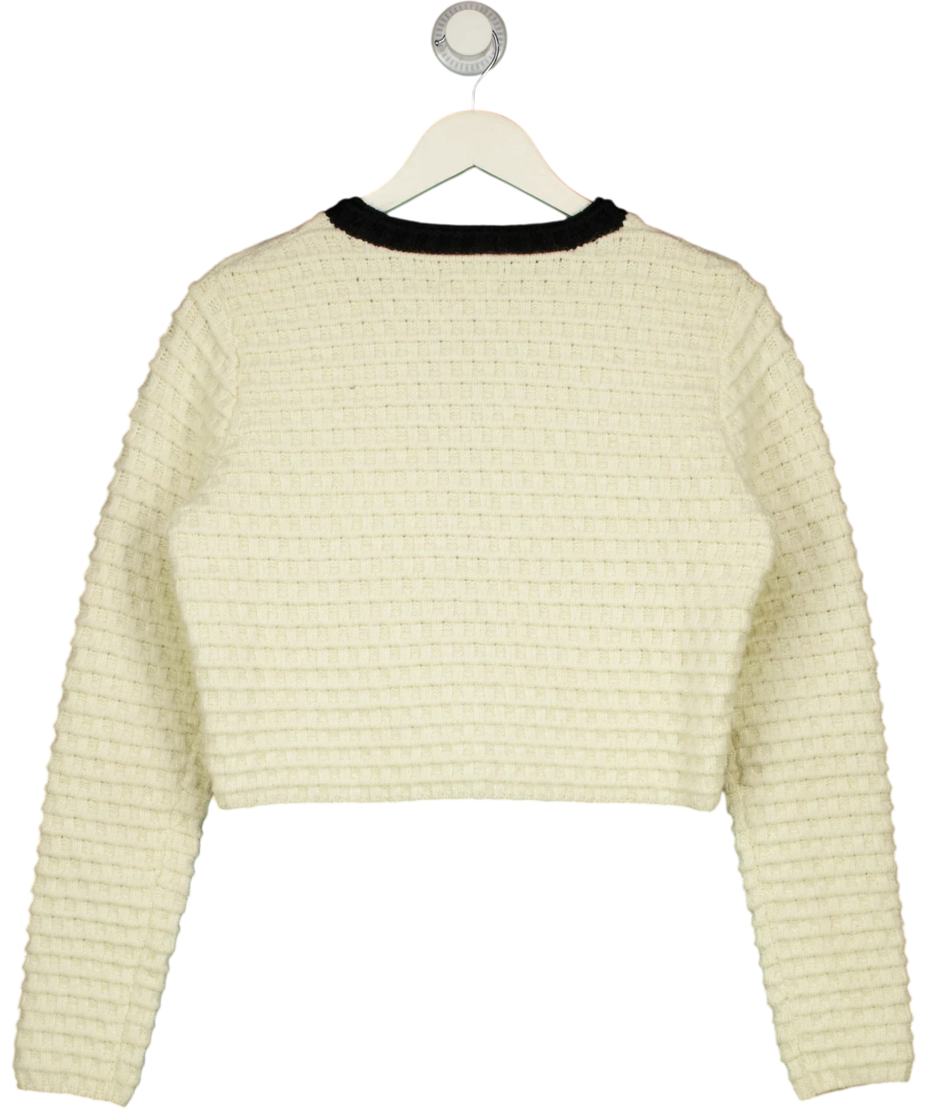 URBAN REVIVIO Cream CREAM  / Black Knit Shimmer Cardigan, size UK 10 — back