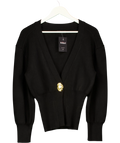 Urban Revivo Black Black One Leaf Button V-Neck Cardigan, size UK S — front