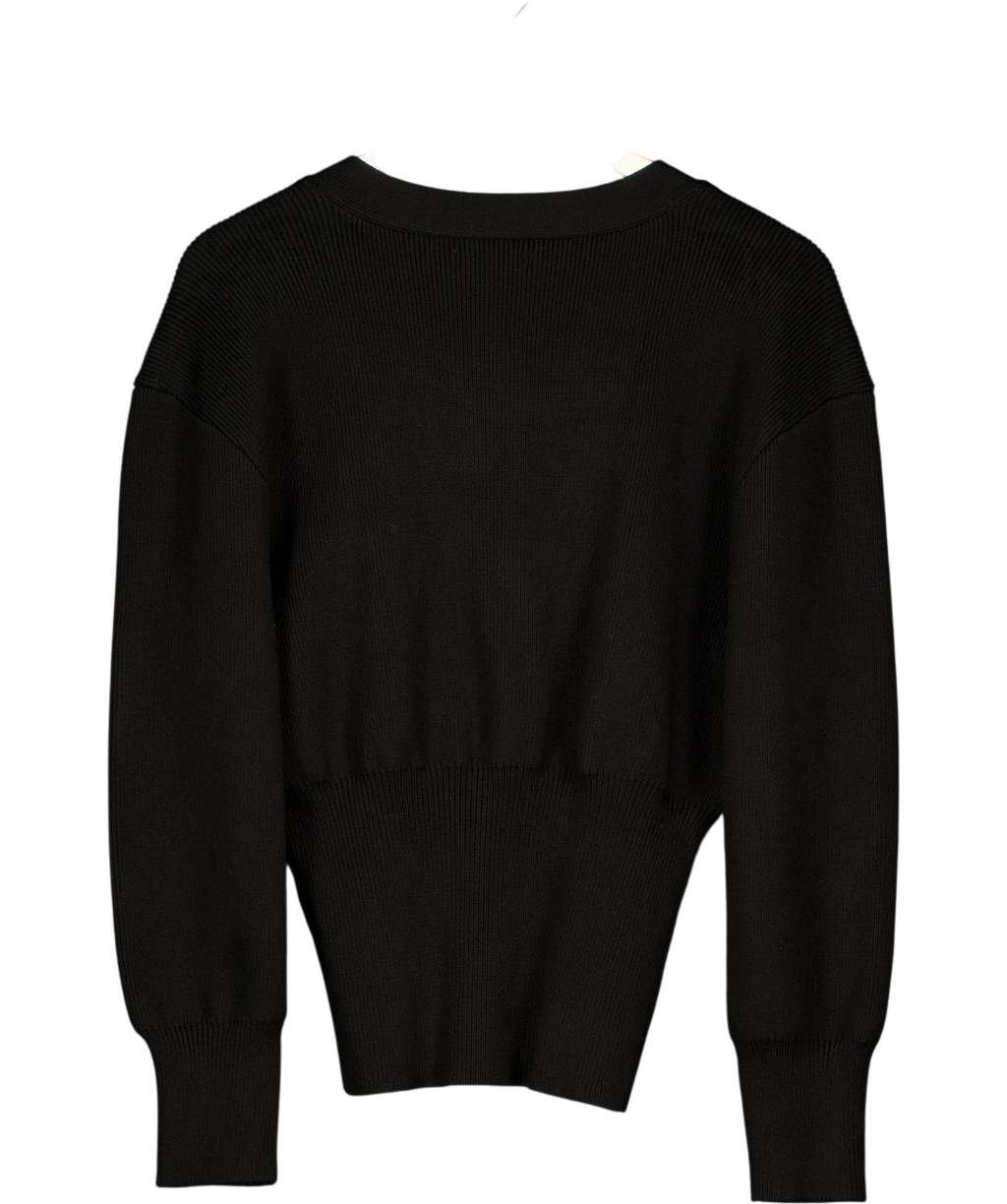 Urban Revivo Black Black One Leaf Button V-Neck Cardigan, size UK S — back
