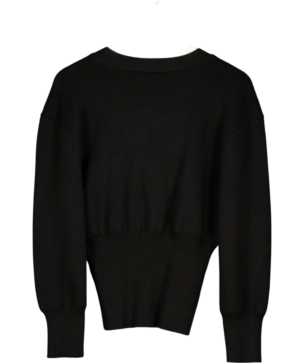 Urban Revivo Black Black One Leaf Button V-Neck Cardigan, size UK S — back
