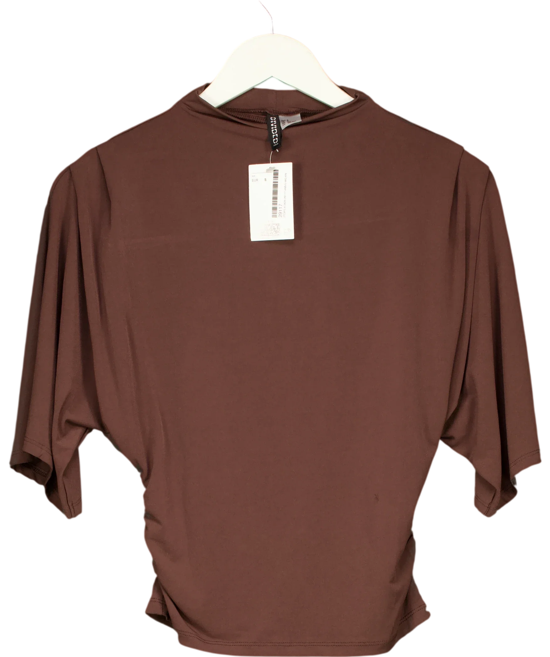 H&M Brown BROWN HIGH NECK DRAPE SIDE TOP, size UK S — front
