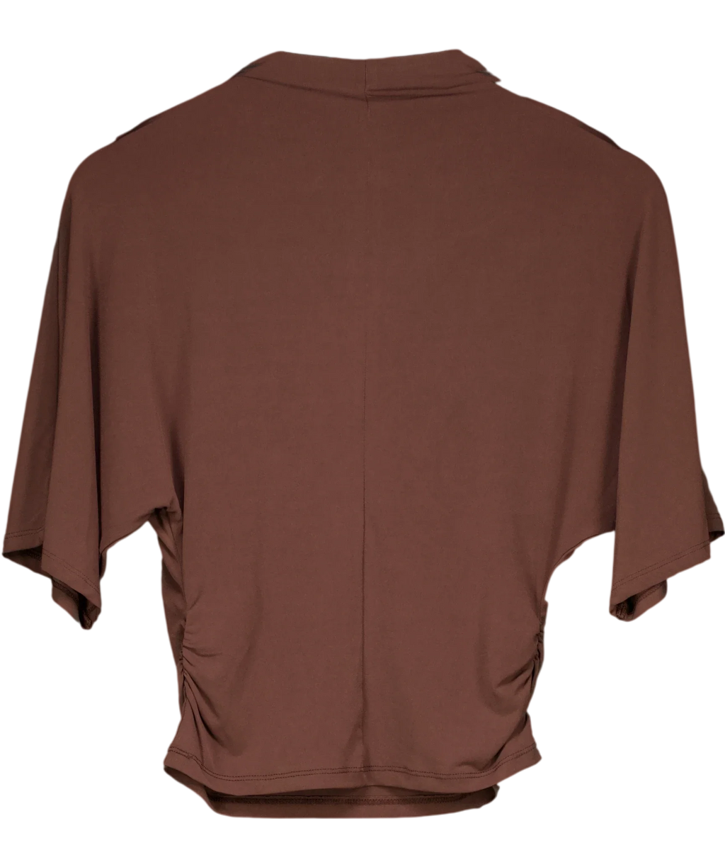 H&M Brown BROWN HIGH NECK DRAPE SIDE TOP, size UK S — back