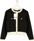 ZARA Black Contrast Trim Golden Button Knit Cardigan, size UK M — front
